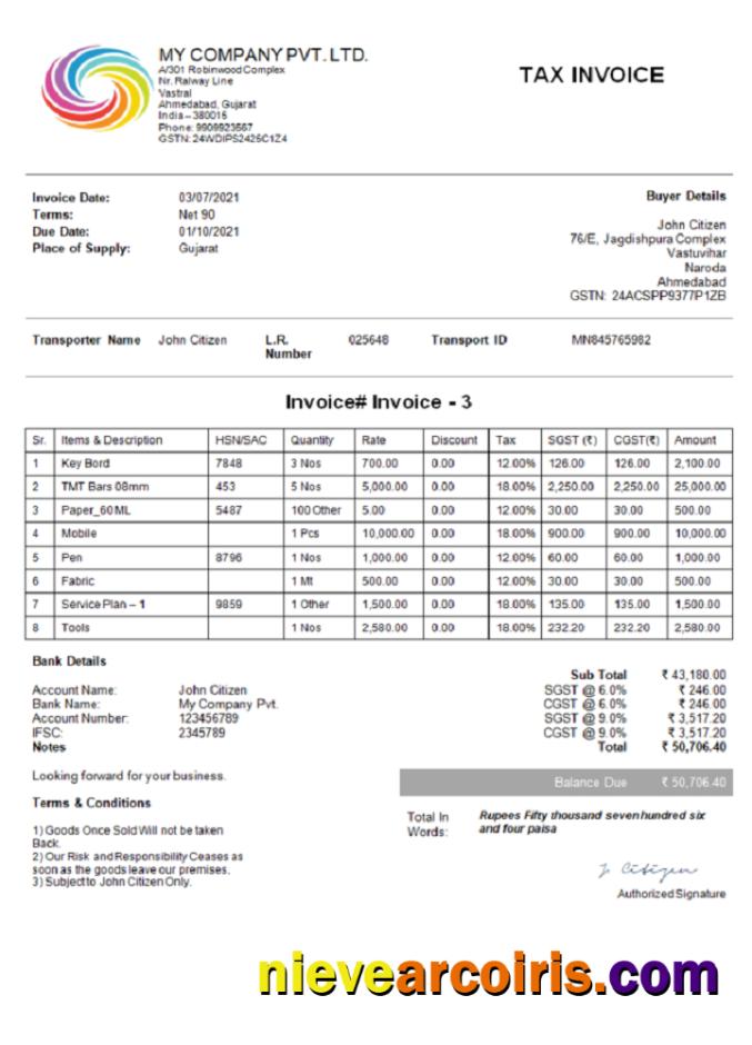 India My Company Pvt Ltd invoice